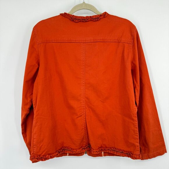 Chico's 2 Women's Orange Ruffle Zip-Up Jacket Size Large Cotton stretch - Picture 8 of 9